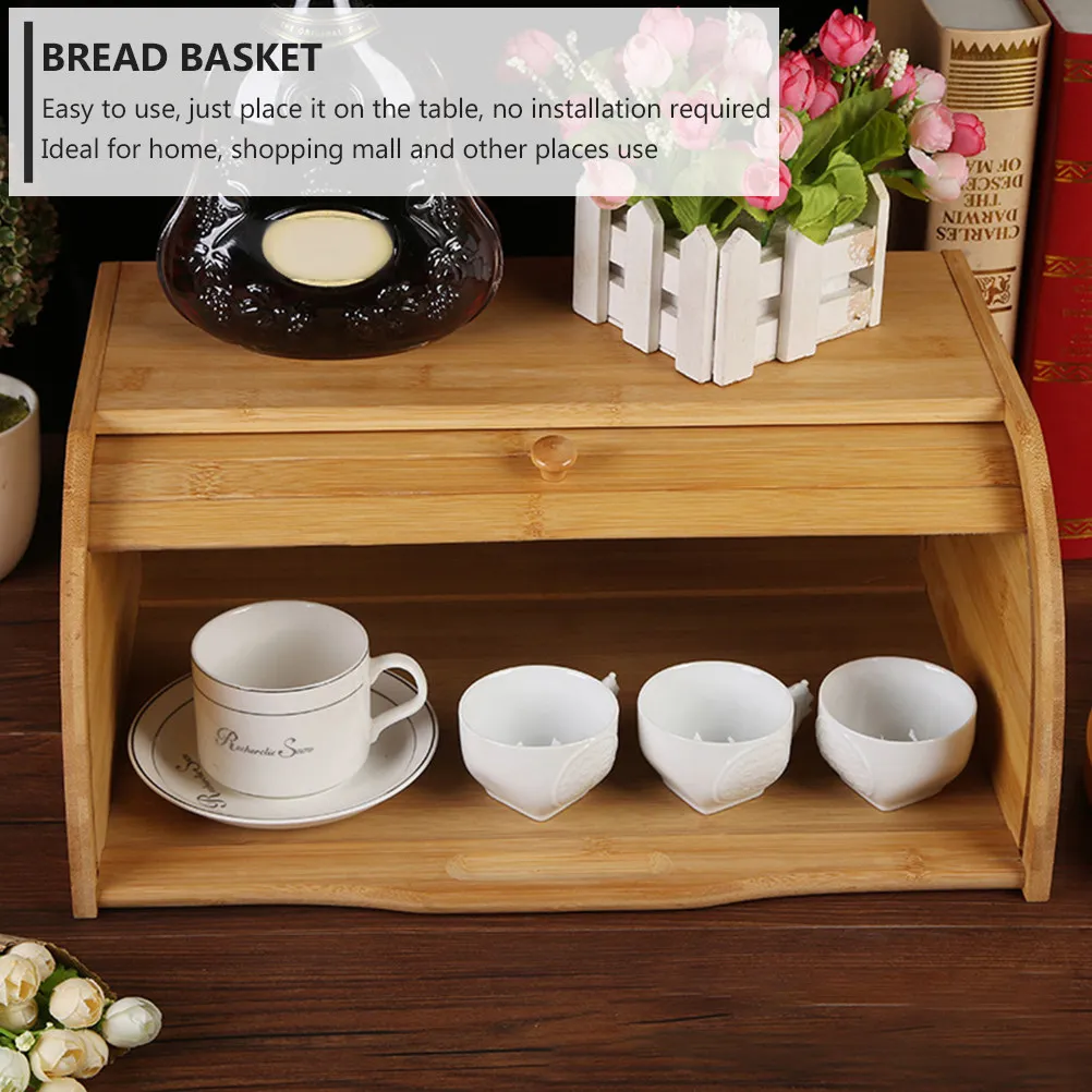 

1Pcs Bamboo Storage Box Wooden Bread Basket Kitchen Counter Organizer Bread Box for Bakery Home Use Storage Boxes