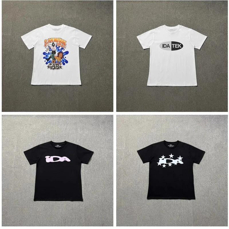 

IDA DESIGN High Street Style Star Letter Print Лето Новое поступление унисекс Негабаритная повседневная футболка с круглым вырезом и коротким рукавом