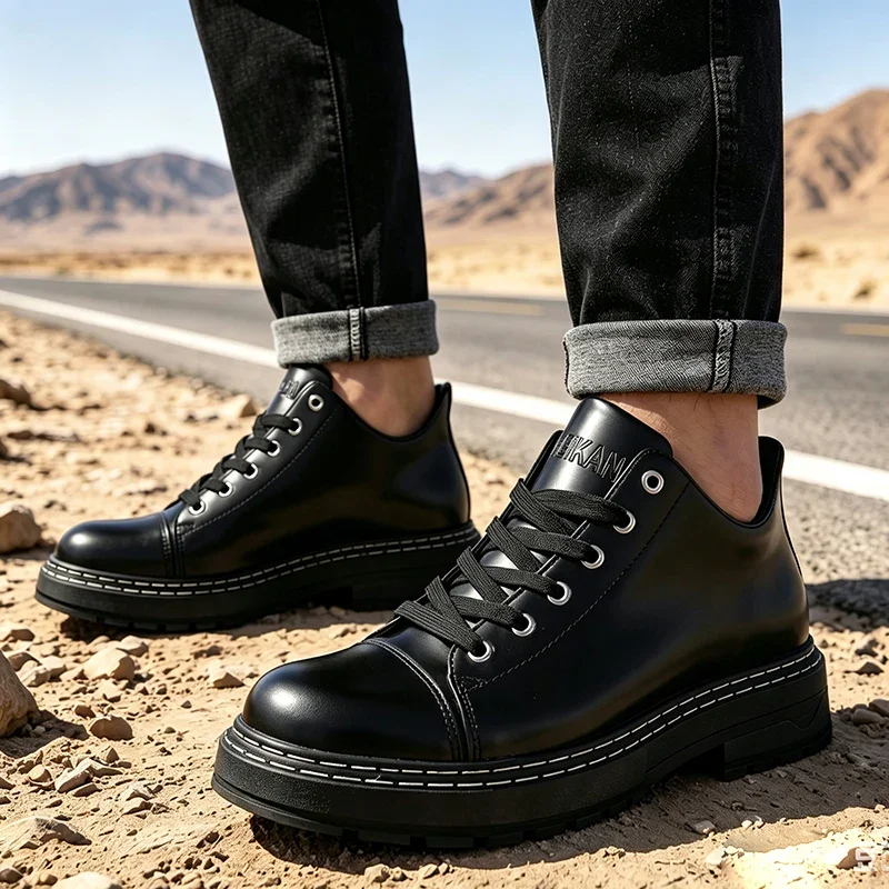 Schwarze Herren-Lederschuhe mit Schnürung, dicke Sohle, Business-Casual, formelle Alltagsschuhe, Oxford-Schuhe für Männer – Detail 11