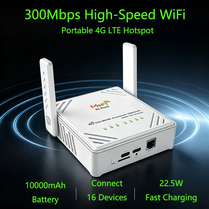 TIANJIE 4G WIFI Router WIFI6 Mobile SIM Card Modem LTE USB C Adapter Hotspot with 10000mah Battery 22.5W Fast Charging Powerbank