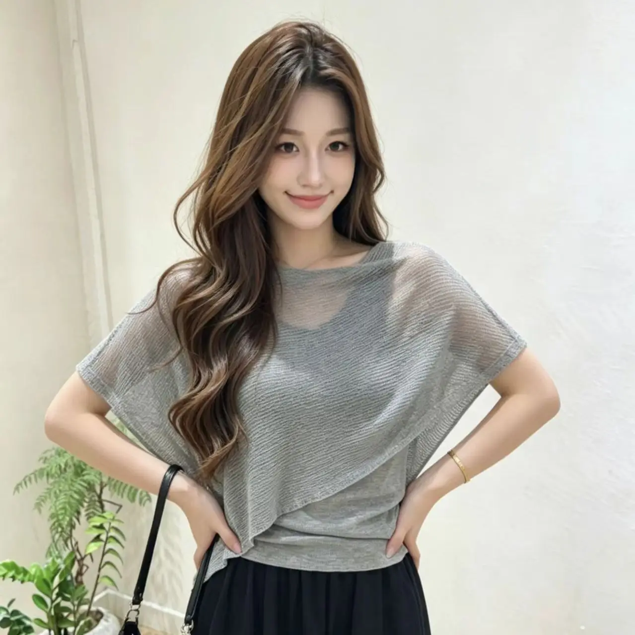 Gentle Ageless Fairy Tale Style Women's T-Shirt Summer 2026 Slimming Slim Fit Asymmetrical Short Sleeve round Neck Top