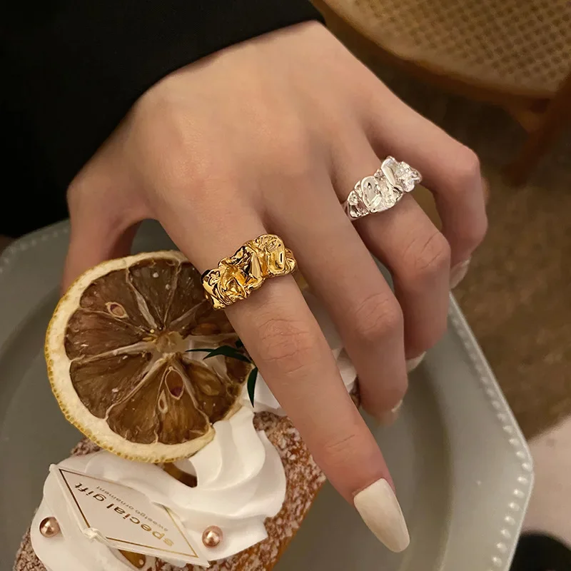 Silver Color Creative New Tinfoil Concave-Convex Irregular Ring Female Fashion Temperament Personality Party Jewelry