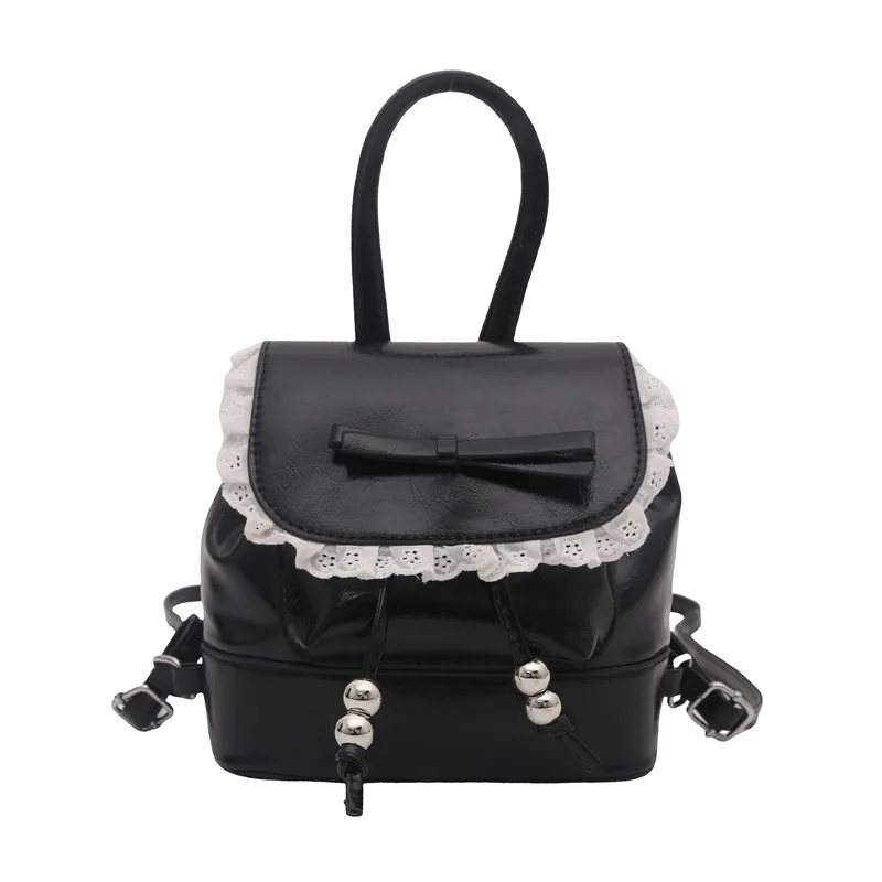 Lässiger Schulterrucksack aus PU-Leder mit Spitzenbesatz, eine zarte und süße Mini-Pendlertasche für Frauen
