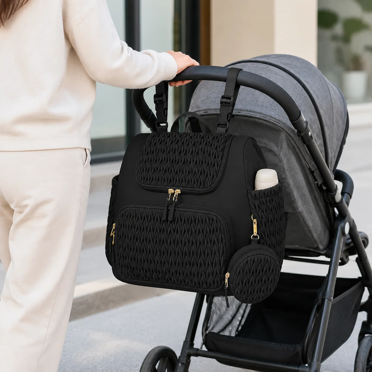 Stroller Diaper Backpack with 4 Insulated Bottle Pockets Changing Mat Large Baby Travel Bag for Mom Dad