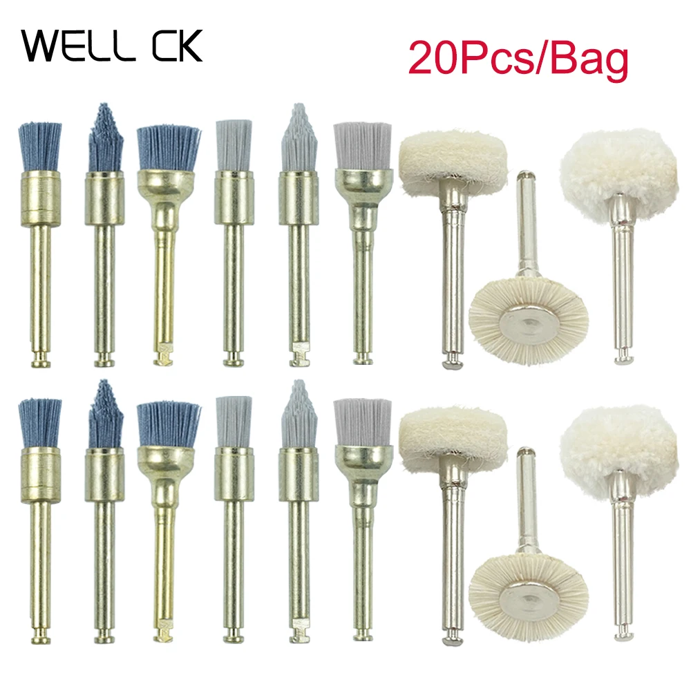 

20pcs RA Shank Dental Polishing Brush Drill Wheel Materials Cotton Felt Goat Wool Alumina Tools Dia 10mm Handpiece Rotary Tools