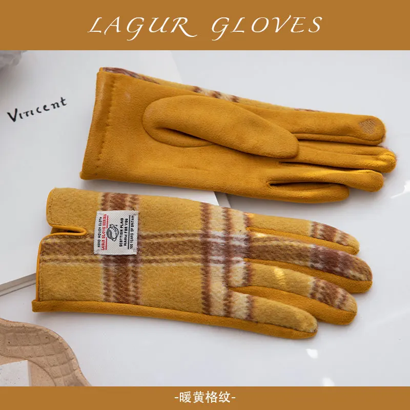 2024, японские зимние теплые перчатки для вождения с сенсорным экраном, женские твидовые перчатки в клетку в стиле ретро, спортивные велосипедные варежки