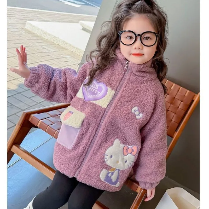 

Kawaii Hello Kitty Sanrio Children Cute Cartoon Comfortable Warm Jacket Plush Coat Windproof Clothes Christmas Gifts for Kids