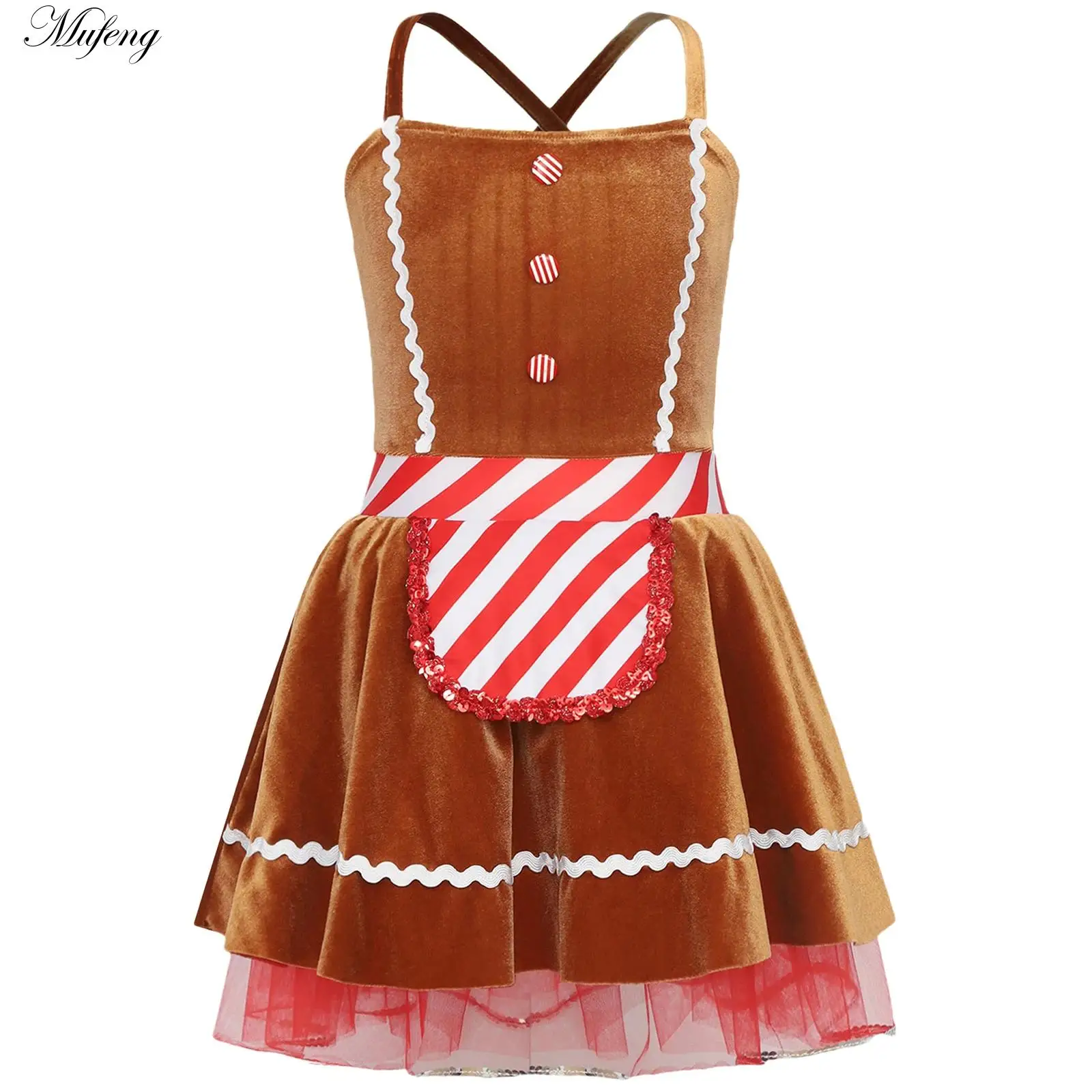 Girls Christmas Gingerbread Man Costume Ballet Tutu Dress Cami Dress Candy Cane Santa Dance Outfit Holiday Celebration Dancewear