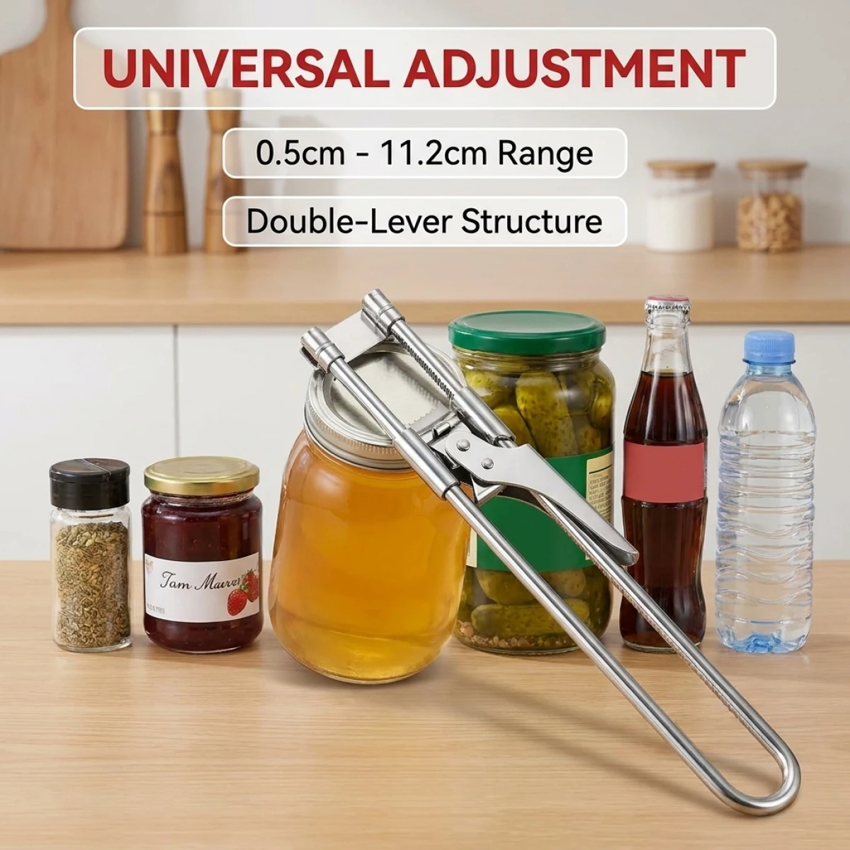 A sturdy and durable kitchen tool suitable for cans and bottles, adjustable manual stainless steel can opener, multifunctional