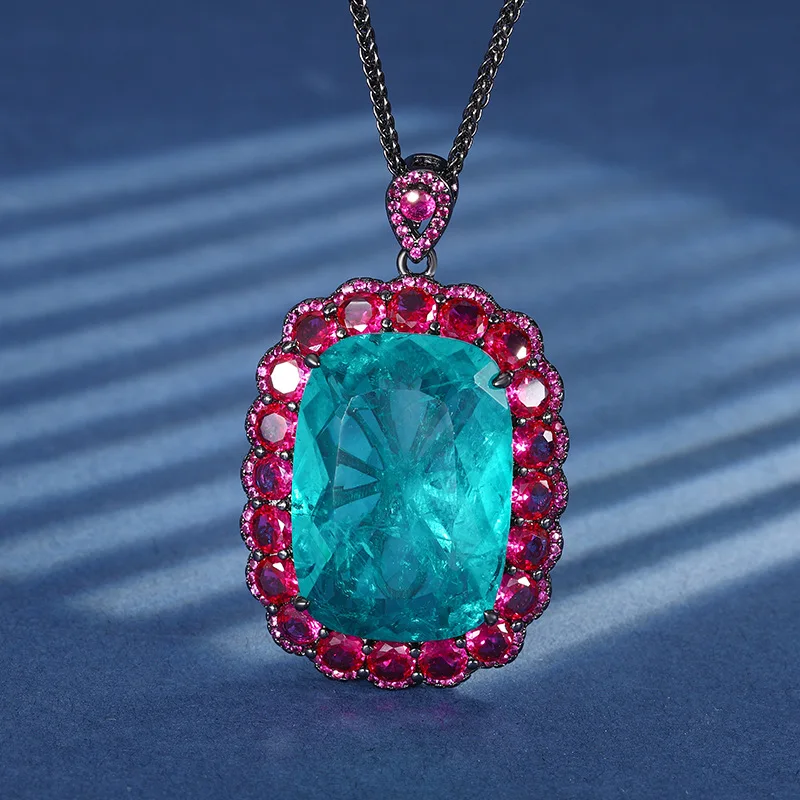 New Gold-Plated Jewelry European and American Style Real Color Red Corundum Pendant Necklace Stone20*28