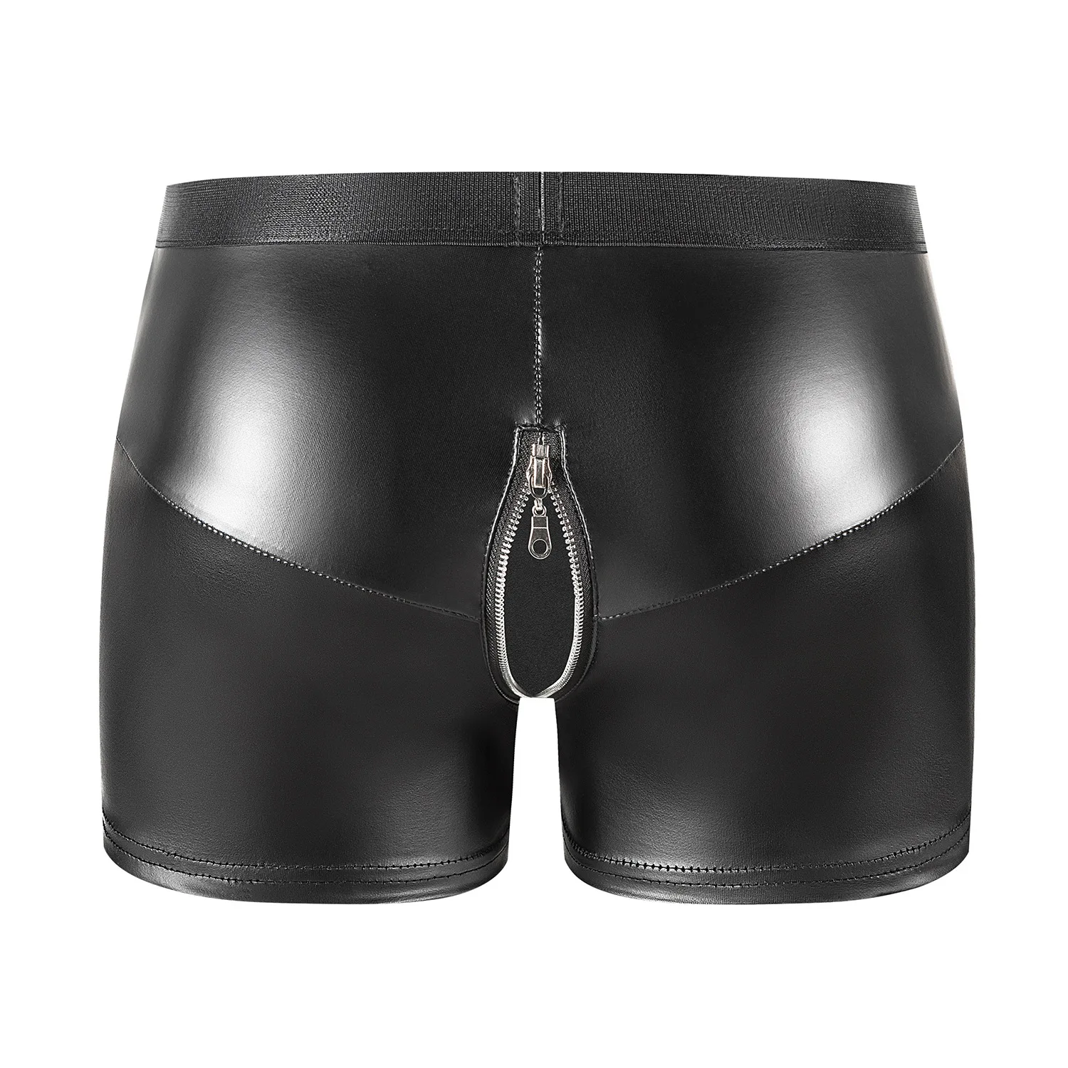 

Men Underwear Sexy Faux Leather Boxers Shorts Lingerie Male Boxer Shorts Erotic Zipper Open Crotch Leather Gay Casual Underpants