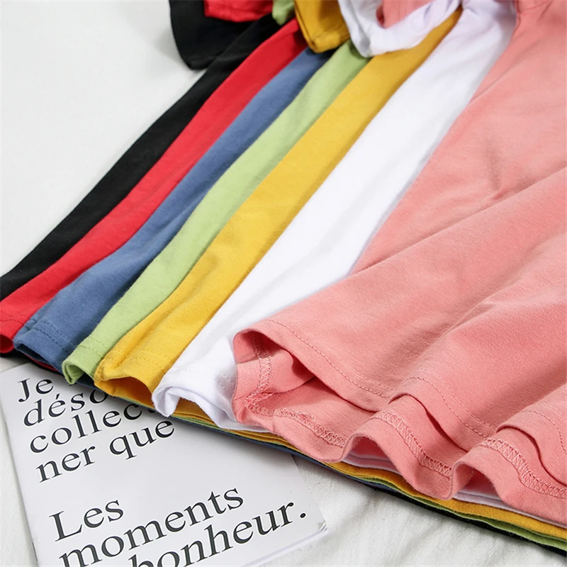 Women Cotton T-Shirt Summer Oversized Solid Tees Candy Color Loose Tops image 6