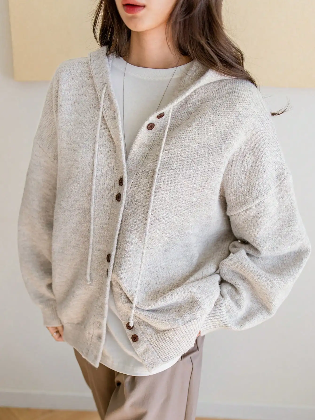 

Dazy-Less Solid Color Hooded Sweatshirt Knit Sweatshirt Old Money Style,Fall Clothes