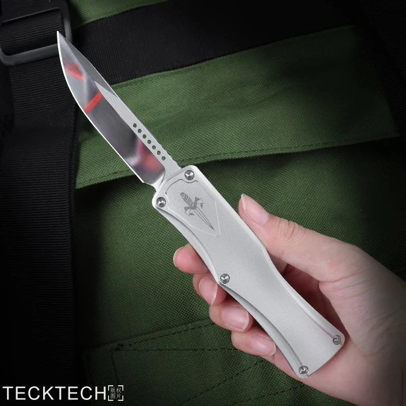 Mirror Silver Hera MICRO TECK TECH Knife D2 Drop Point Blade CNC T6 High End EDC Self Defense Tactical Combat Pocketknife