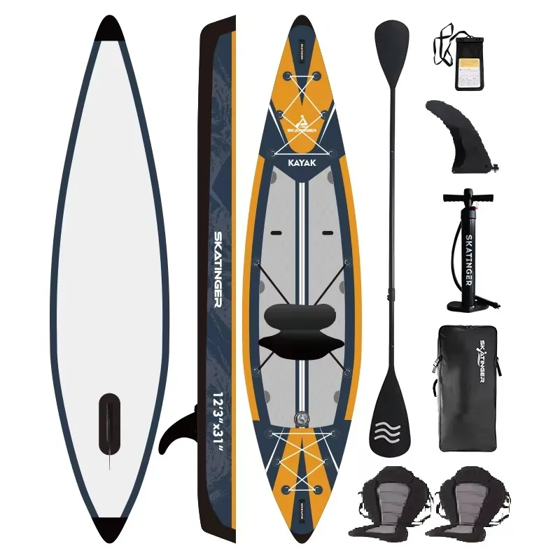 Canoa/Kayak inflable de 1 persona con tecnología Drop Stitch, 375cm, 410cm, 485cm, bote de pesca para adultos, para paseos en lagos, ríos, deportes acuáticos, portátil.