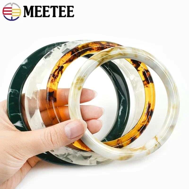2Pcs=1Pair Meetee 10cm Amber Resin Round Bag Handle Acrylic O Ring Handbags Frame Purse Handles DIY Woven Bags Decor Accessories