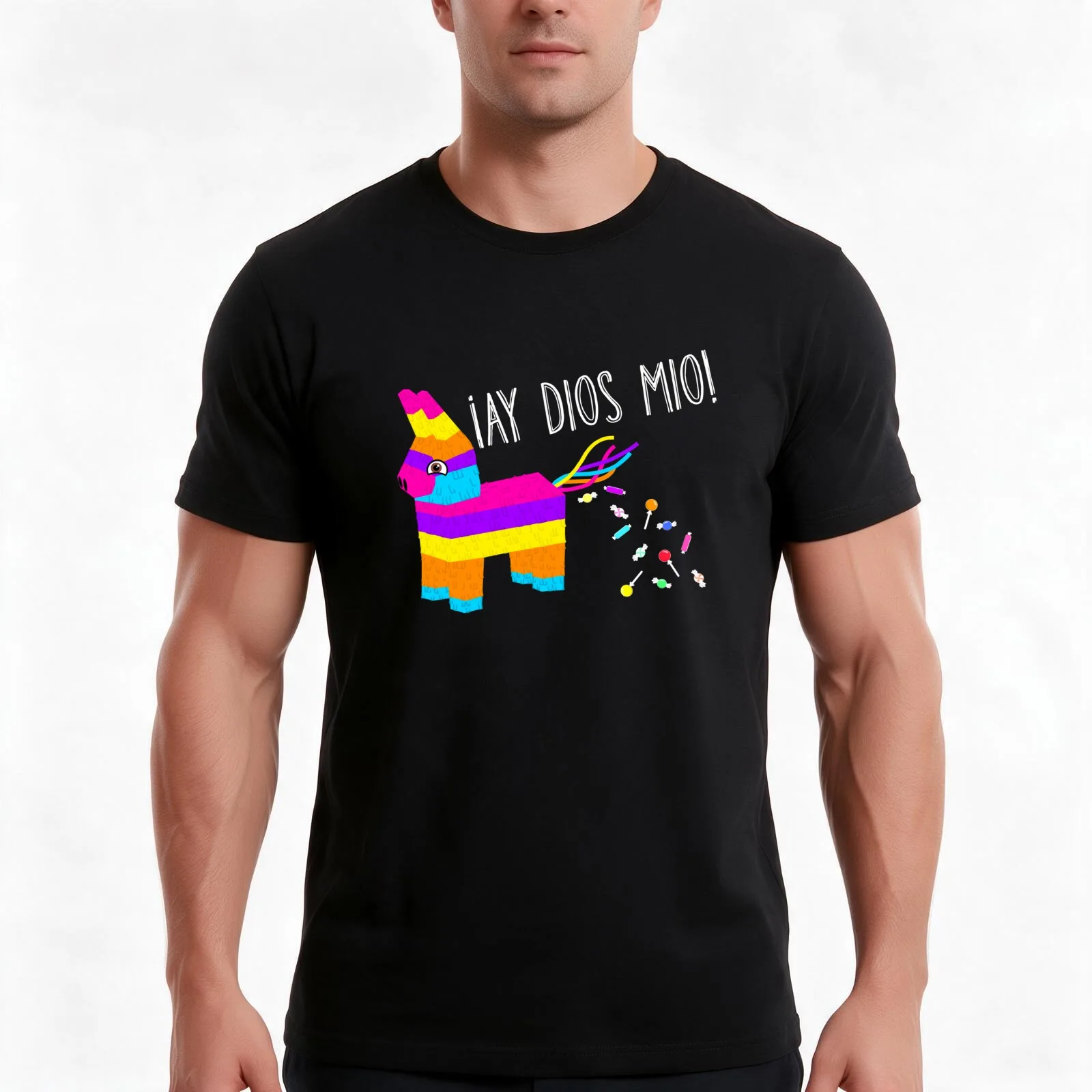 ?Ay Dios Mio! Pi?ata Problems - Worried Burro Pinata has Candy Accident T-Shirt, Summer Casual Cotton Tee, Vintage Graphic Print