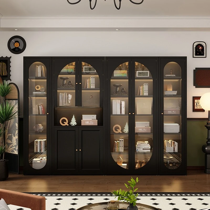

Bookcase with glass door, living room whole wall combination cabinet, magazine floor
