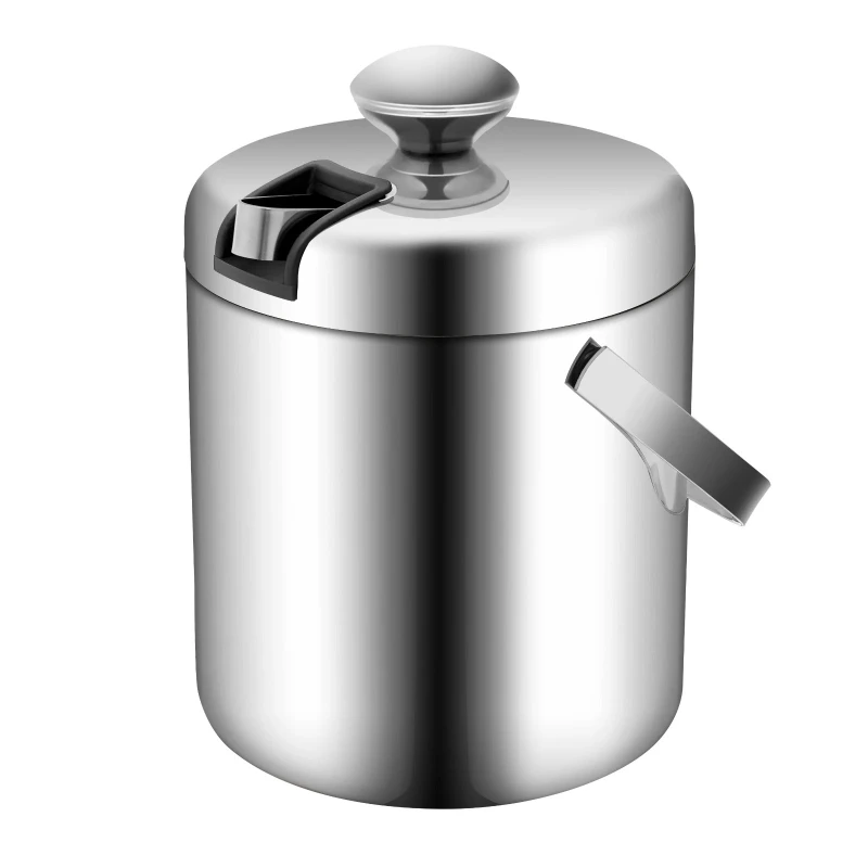 1.3L Portable Double-Walled Ice Bucket with Tongs Lid Stainless Steel Ice Cube Container For Wine/Drinking/Beer Cooler