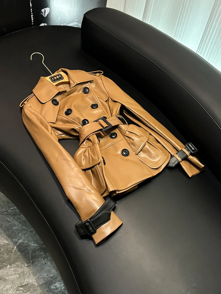 

Bla Double-Buttoned Waist-Cinching Jaet Women's Suit Collar Outerwear Commute Sle Long Sve Regular Length Coat