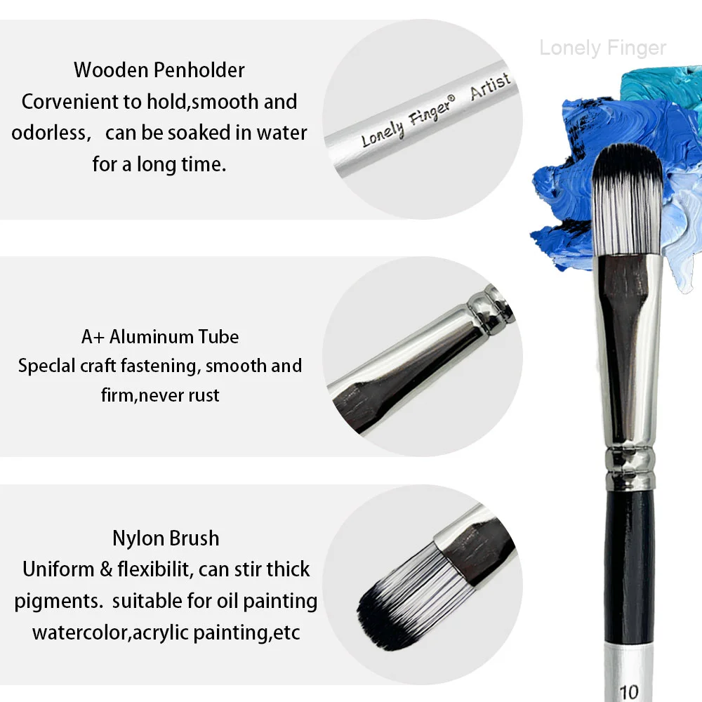 مجموعة فرش طلاء فيلبرت، 10 قطع فرشاة فنية لزيت الأكريليك بألوان مائية الغواش مجموعات رسم احترافية مع اصطناعي #3