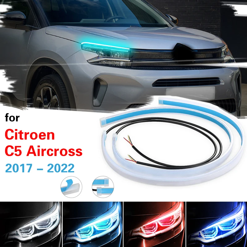 

For Citroen C5 Aircross 2017-2022 DRL Car Flexible LED Daytime Running Lights Auto Headlights LED Strip Turn Signal Lamp 2pcs