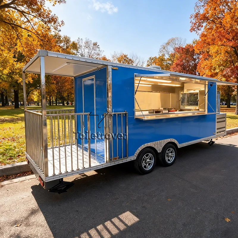 Commercial Mobile Stainless Steel Food Trailer Bar Outdoor Food Truck Pizza Fully Equipped Food Trailer with Rounded Windows