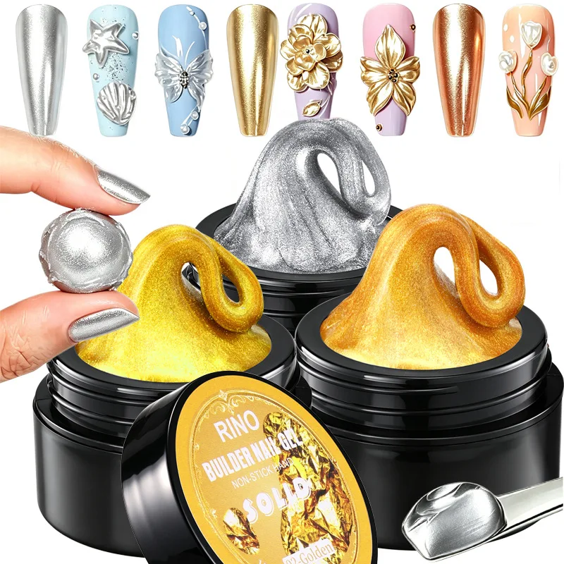 Wash-Free Gold & Silver 3D Sculpting Gel, Non-Sticky Solid Putty, High-Toughness Carving Nail Extension UV Gel