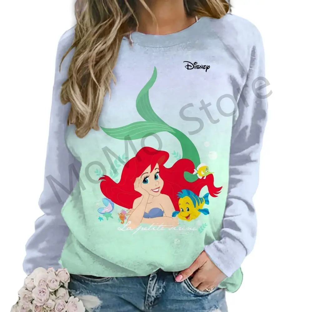 Disney Princess Women\'s Long Sleeve Sweatshirts O Neck Party Kawaii Clothes Autumn Street Wear 2024 Streetwear New 3D Print Y2k