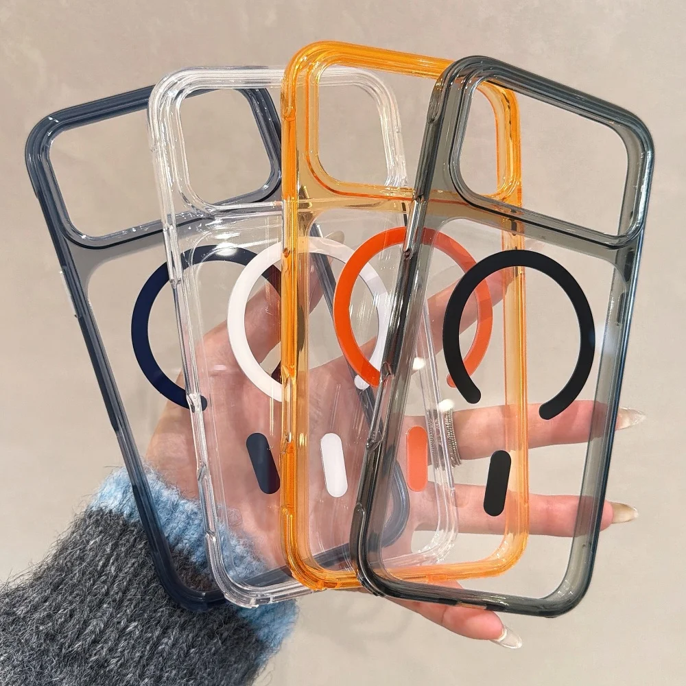 

Оригинальный прозрачный магнитный чехол Magsafe из поликарбоната для iPhone 17 16 15 14 Pro Max с беспроводной зарядкой, противоударный, бронированный