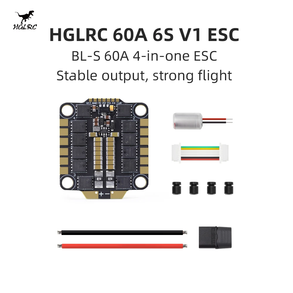 HGLRC 60A 6S V1 4-in-1 ESC BLHELI_S DShot600/300/150 2S-6S Firmware Q-H-40 For RC FPV Racing Freestyle Mark4 7/10 Inch