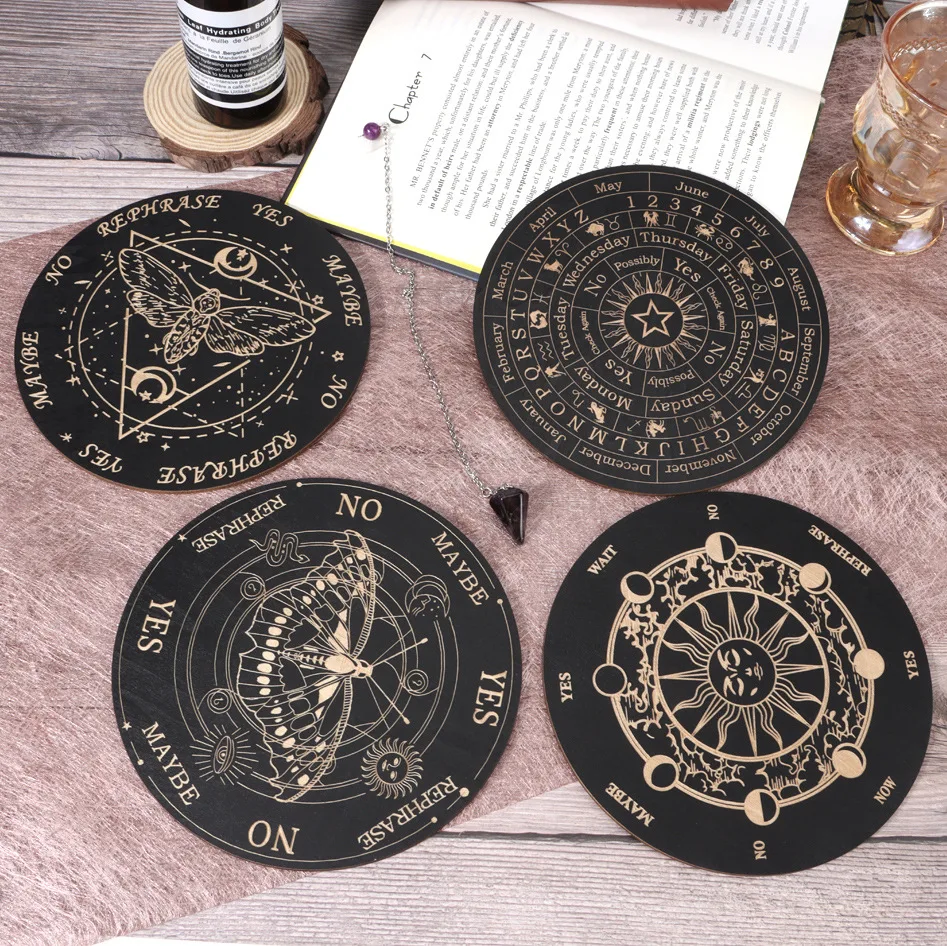 Wooden Pendulum Board moon Star Divination Energy Carven Plate Healing Meditation Ornaments Metaphysical Altar Divination board