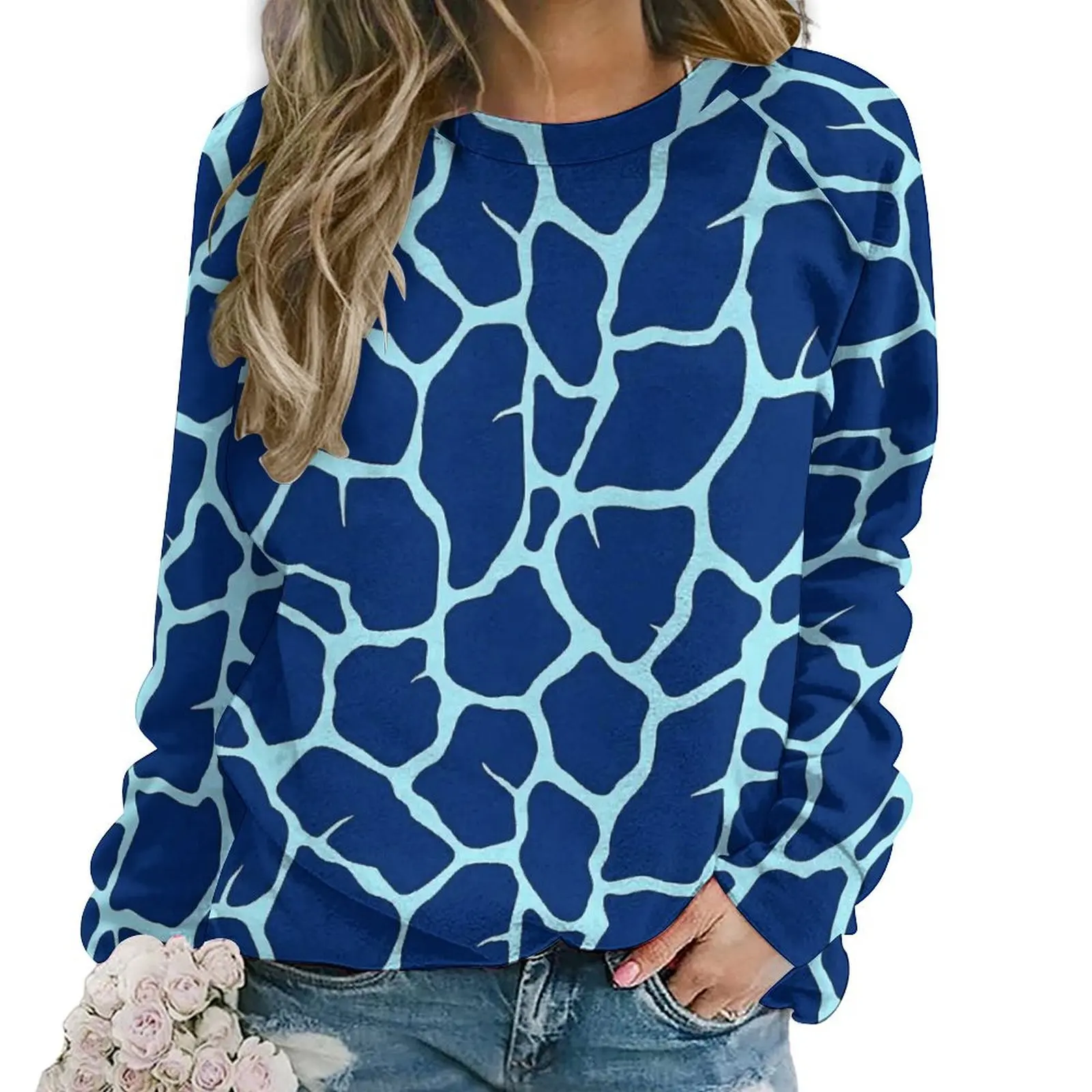 

Giraffe Print Hoodies Blue Animal Skin Streetwear Oversize Hoodie Women Long-Sleeve Aesthetic Graphic Casual Sweatshirts