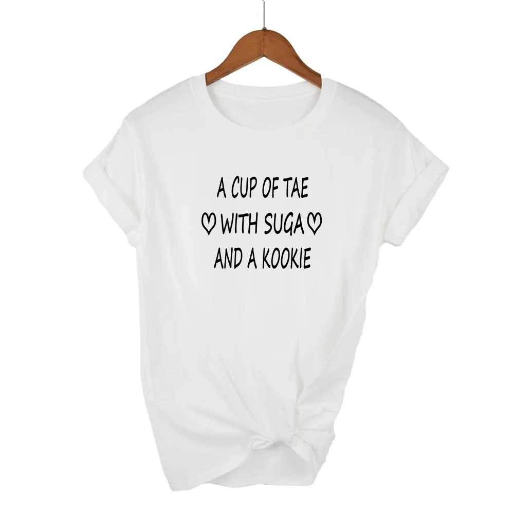 A CUP OF TAE WITH Suga AND A Kookie Women tshirt Cotton Casual Funny t shirt For Lady Girl Top Tee Hipster Drop Ship