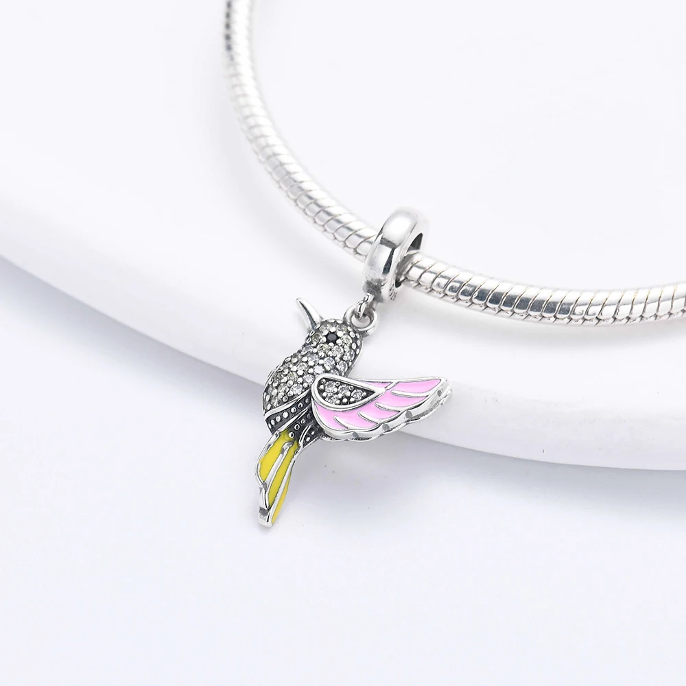 Europa 925 posrebrzana sowa Flamingo sroka jaskółka paw koraliki Charm w stylu fit oryginalna bransoletka Pandora bibelotka DIY biżuteria dla kobiet