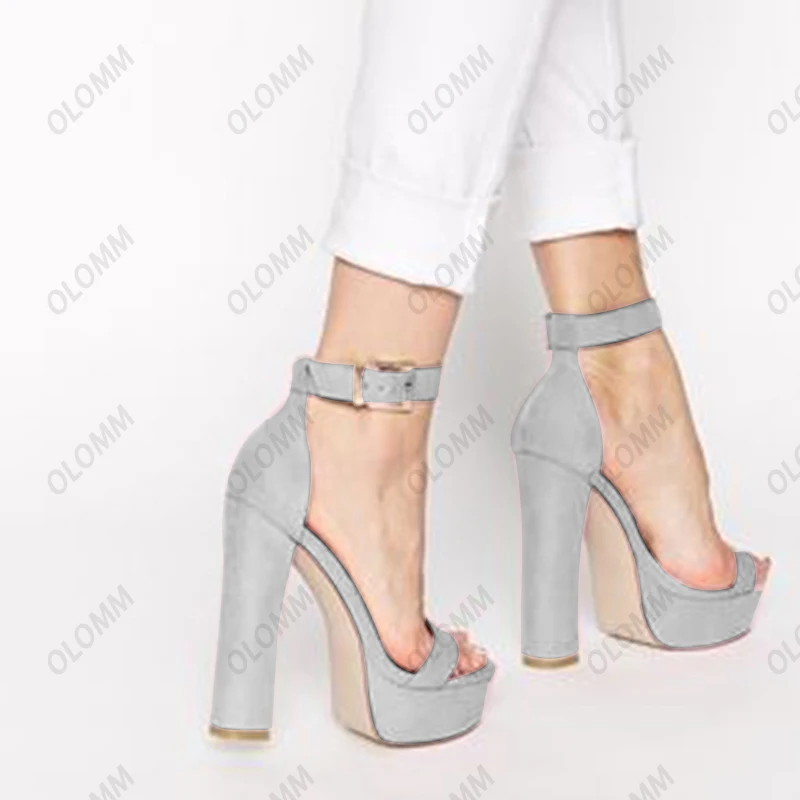 Olomm handgemachte Frauen Sommers andalen Wildleder klobige High Heels runde Zehen schöne rosa Kleid Schuhe Frauen plus uns Größe 4-20