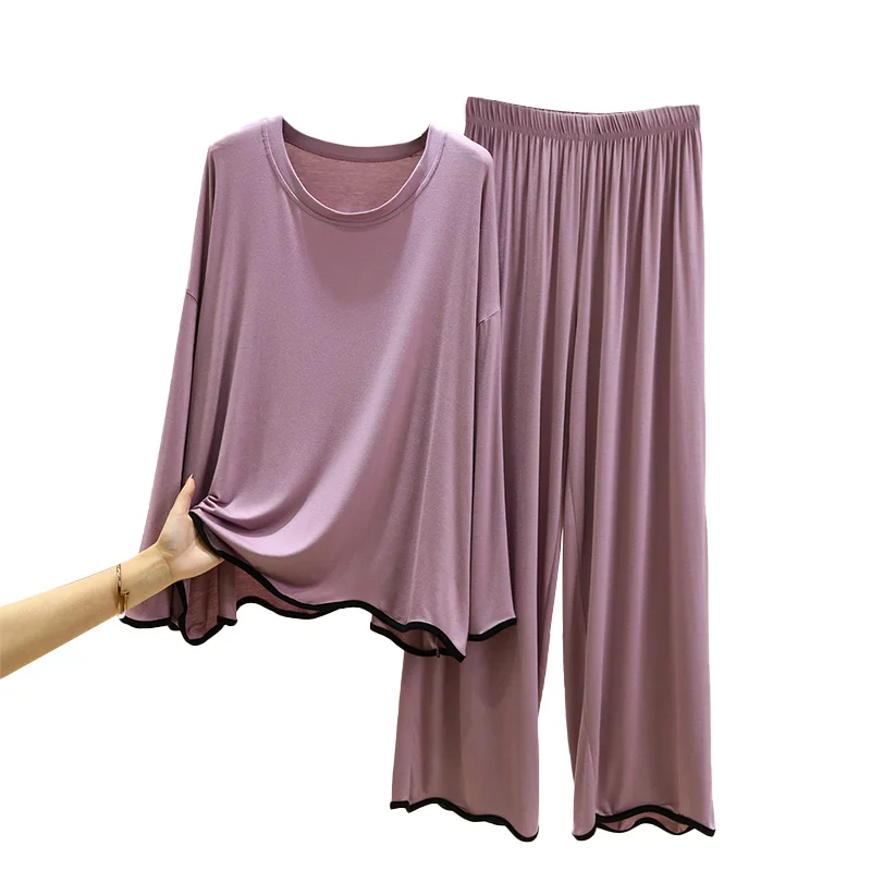 

Modal Home Clothes Set Women's Spring Autumn Thin Casual Loose plus Size Outerwear Long Sve Nightgown Two-Piece Set