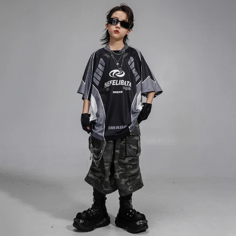 Jungen Hip Hop Lose T-shirt Cargo Camo Shorts Mädchen Straße Tanzen Bluse Kinder K-pop Kostüme Kleidung Kinder Jazz Streetwear