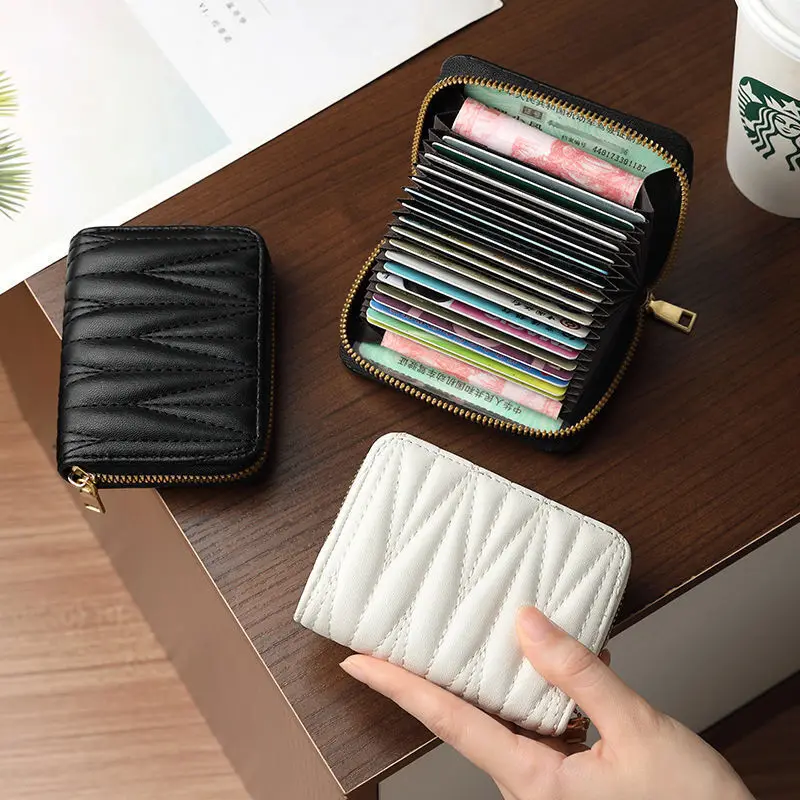Women Short Wallet Portable Mini Coin Purse PU Multiple Cards Slots Organizer Foldable Versatile Credit Card Holder With Zipper