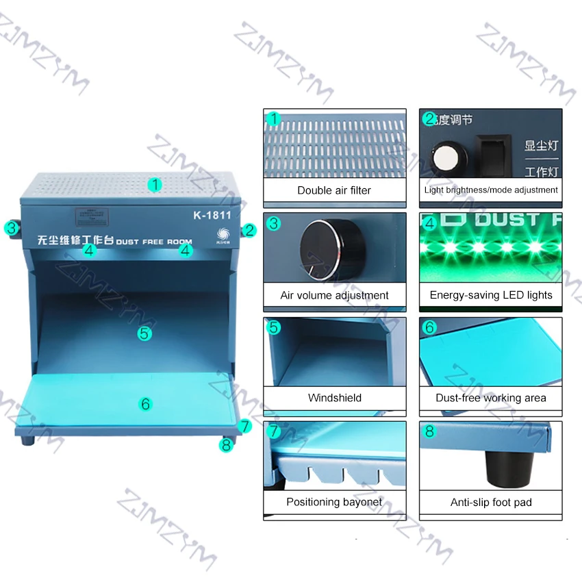 Desktop Dust Free Working Room Anti Dust Workbench Mini Dust Free Room Phone LCD Repair Machine Cleaning Room With Mat Tool 220V