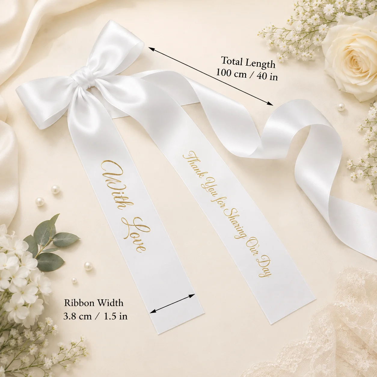 Custom Wedding Car Door Handle Ribbon Personalized Satin Bow 100x3.8cm Name Date Printed Bridal Vehicle Decoration Party Favor
