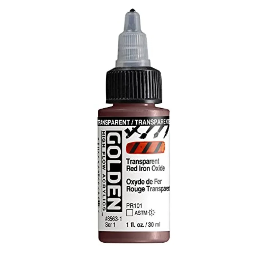 

High Flow Acrylics, Transparent Red Iron Oxide, 1 fl. oz. Bottle, Professional Acrylic Paint, Transparent