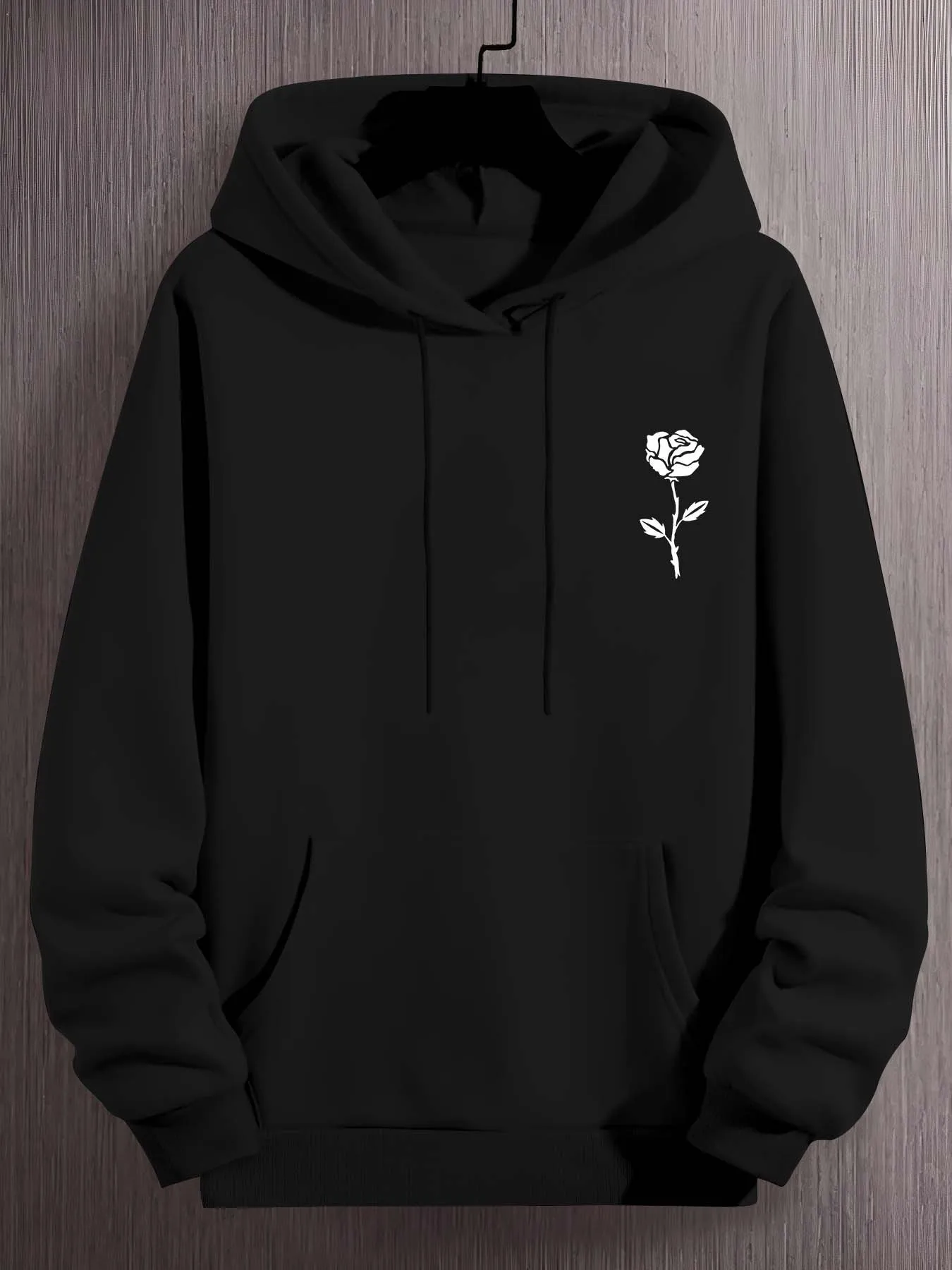 Rose element print element hoodie Cool casual pattern design pullover hooded sweatshirt with kangaroo pocket street fashion