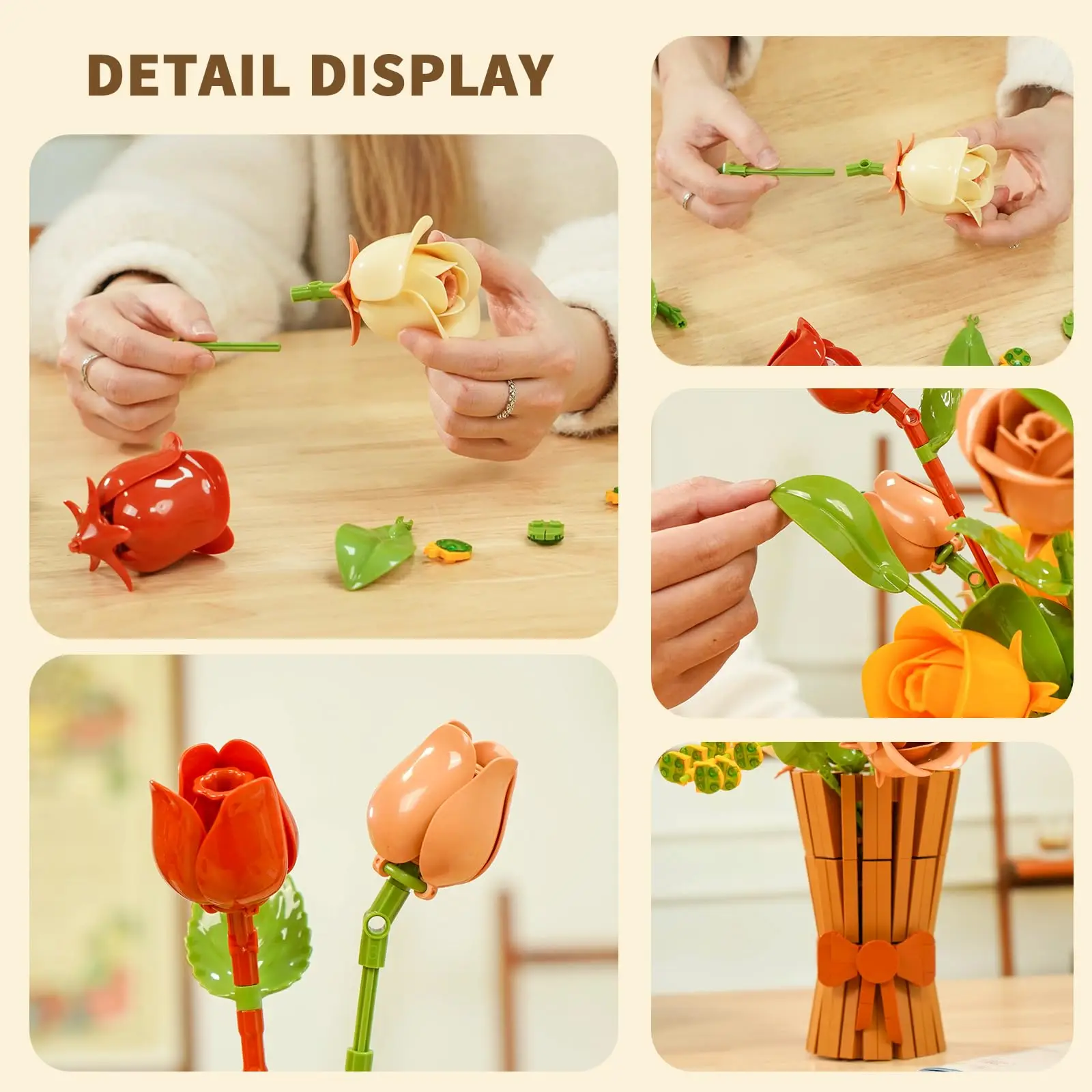 868PCS Rose Bouquet Building Blocks Eternal Flower Vase Bricks Home Decoration Girl Romantic Valentine's Day Gifts Kids DIY Toys