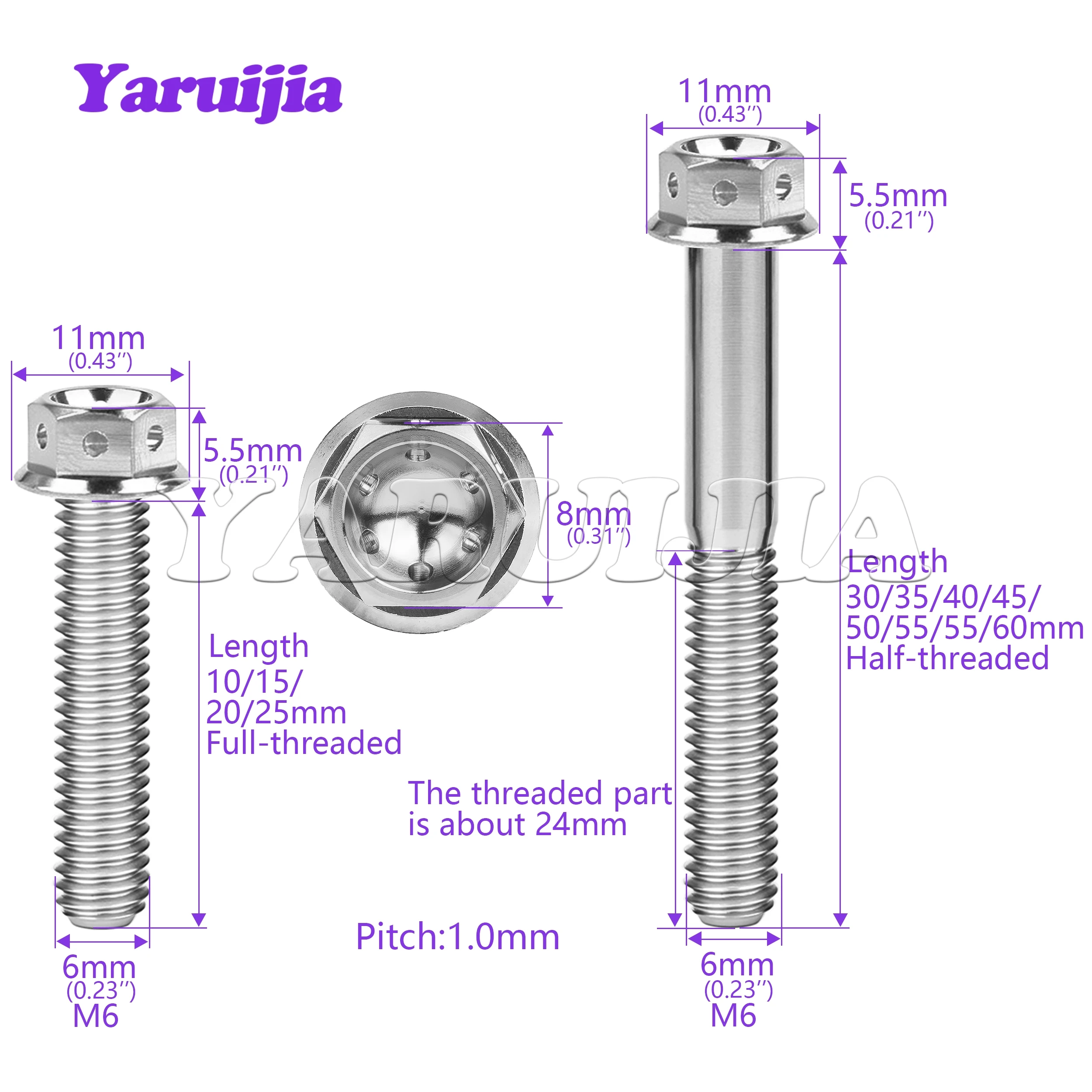 Yaruijia 6Pcs Titanium Alloy Flange Hex With holes Bolts M6/M8x10-65mm For Original Caliper/Engine Bolts Transmission Screws