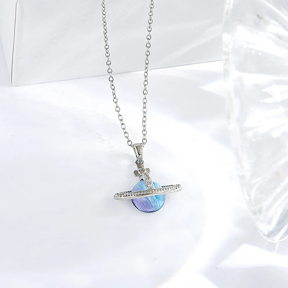 Gift box titanium steel micro-insert planet pendant necklace for girls light luxury fashion niche jewelry