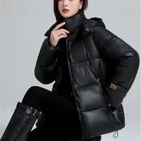 Black Short Hooded Thick Cotton Jacket For Women Winter Coat Jacket Warm Down Cotton Parkas Korean Loose Women's Parkas 3