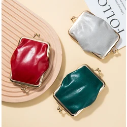 Genuine Leather Double Clamp Coin Purse Cowhide Small Wallet Bag Card Holder Key Lipstick Pouch Case For Women Luxury Clutch