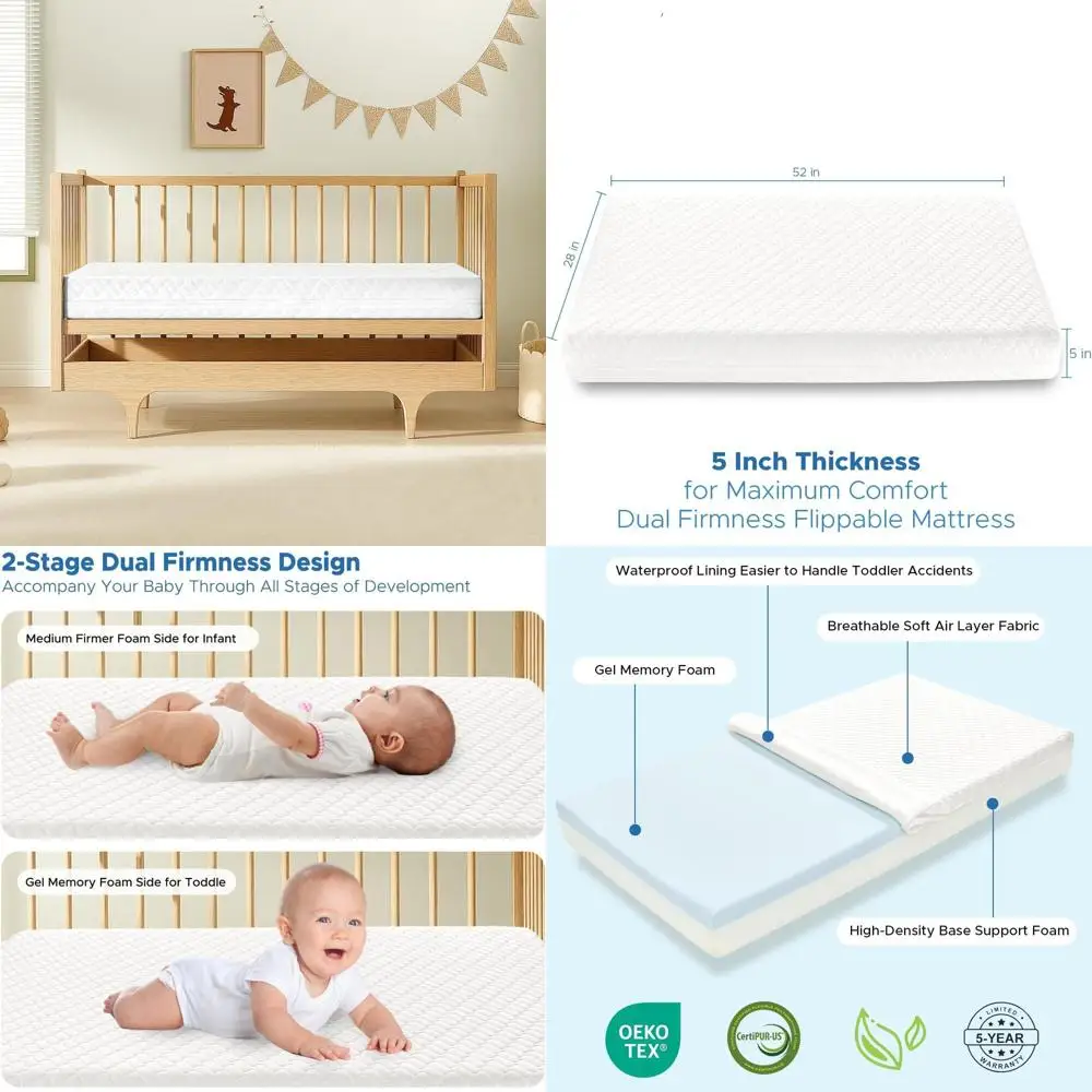 

Двусторонний матрас для детской кроватки из пены с эффектом памяти, дышащий, с моющимся чехлом, подходит для детских кроваток и кроватей для малышей, 52x28x5