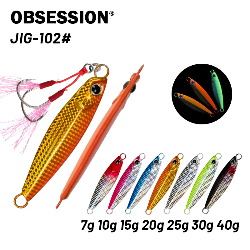 OBSESSION J102 7g 10g 15g 20g 25g 30g 40g Micro Fishing Metal Jigging bait Saltwater Laser Coating Jigs bait UV Metal Jig Lure